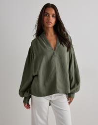 One Teaspoon - Grøn - Linen Lace Up Shirt