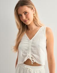 Pieces - Hvid - Pcsastina Sl Cropped Top Wvn Bc