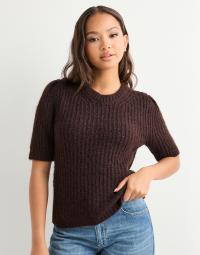 Only - Brun - Onlshine Ss Puff O-Neck Cc Knt