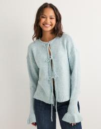 Pieces - Blå - Pcjimma Ls O-Neck Tie Knit Cardigan