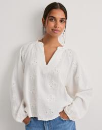 Vero Moda - Hvid - Vmnatali Ls Emb Top Wvn Noos
