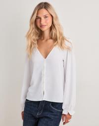 Pieces - Hvid - Pctiffany Ls Button Top Wvn Noos Bc