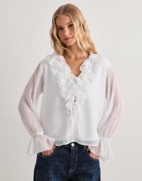 Vero Moda - Hvid - Vmjessy Ls Ruffle Top Wvn Exp