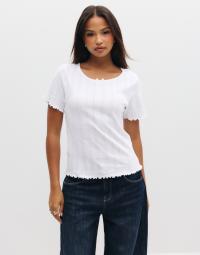 Pieces - Hvid - Pcnilla Ss Pointelle Top Jrs