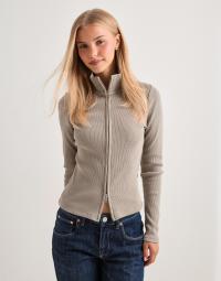 Nelly - Grøn - Rib Zip Cardigan