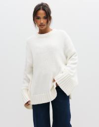Pieces - Hvid - Pcanna Ls Oversize O-Neck Knit Bc
