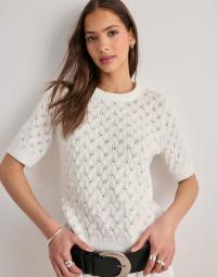 Pieces - Hvid - Pclelou Ss O-Neck Knit Noos Bc