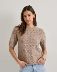 Pieces - Beige - Pclelou Ss O-Neck Knit Noos Bc