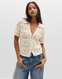 Neo Noir - Hvid - Marisini Stitch Polo Knit Top