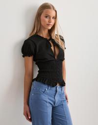 Nelly - Sort - Cute Smock Blouse Top