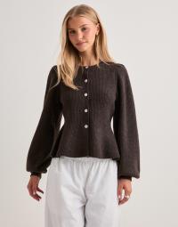 Pieces - Brun - Pcsilly Ls Puff Knit Cardigan Noos