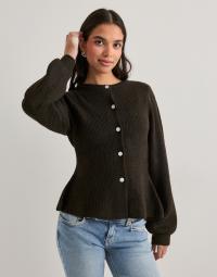 Pieces - Brun - Pcsilly Ls Puff Knit Cardigan Noos