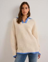 Pieces - Beige - Pcbera Ls Oversize Polo Knit Bc