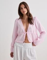 Pieces - Pink - Pcsastina Ls V-Neck Top Wvn Bc