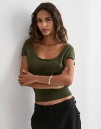 Nelly - Grøn - Deep Neck Knit Top
