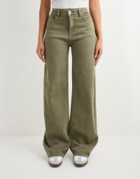 Pieces - Grøn - Pcsilke Mw Wide Colered Jeans Noos