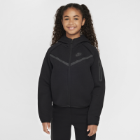 Nike Tech Fleece-hættetrøje med fuld lynlås til piger - sort