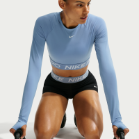Kort Nike Pro Dri-FIT-top med lange ærmer til kvinder - blå