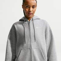 Oversized Nike Studio Fleece-hættetrøje i medium vægt med fuld lynlås til kvinder - grå