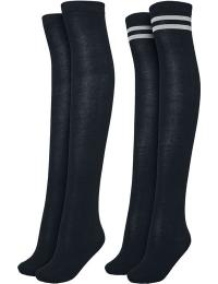 Urban Classics Knæstrømper - Ladies Overknee Socks 2-Pack - EU36-39 till EU 40-42 - Damer - sort/sort-grå