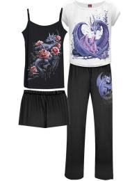 Spiral Pyjamas - Maternal Instincts - Gothic Pyjama Sæt (4 dele) - S till XXL - Damer - sort-hvid