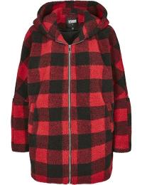 Urban Classics Vinterjakke - Ladies Hooded Oversized Check Sherpa - XS till 5XL - Damer - rød-sort