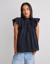 Only - Blå - Onlkatti S/S Dobby Top Wvn Noos