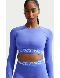 Kort Nike Pro Dri-FIT-top med lange ærmer til kvinder - blå