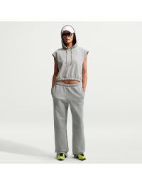 Nike Studio Fleece-bukser i medium vægt med mid rise og åben søm til kvinder - grå