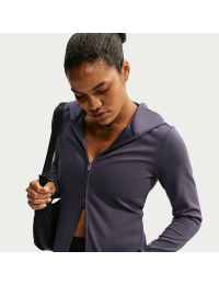 Langærmet Nike Chill Knit-top med lynlås i fuld længde og slank pasform til kvinder - grå