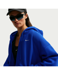 Oversized Nike Studio Fleece-hættetrøje i kraftigt materiale med lynlås i fuld længde til kvinder - blå