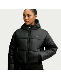 Løstsiddende Nike Classic Therma-FIT-dynejakke med hætte til kvinder - sort