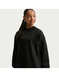Oversized Nike Studio Fleece-sweatshirt med rund hals til større børn (piger) - sort