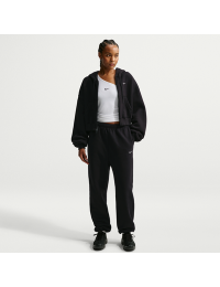 Oversized Nike Studio Fleece-bukser med høj talje og opslag i medium vægt til kvinder - sort